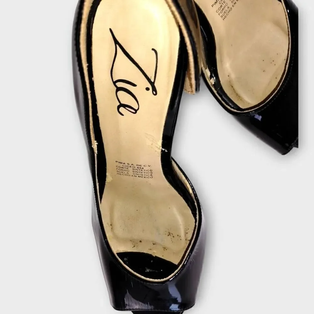 Zia Womens Shoes Sz 9 Black Patent Leather‎ Heels Peep Toe Platform